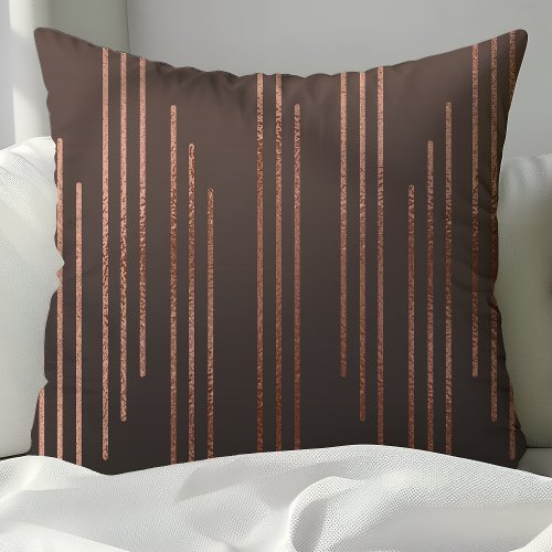 Dark Brown Ombre with Rose Gold Glitter Stripes Throw Pillow