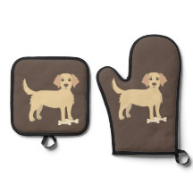 Dark Brown Oven Mitt & Pot Holder with Yellow Lab