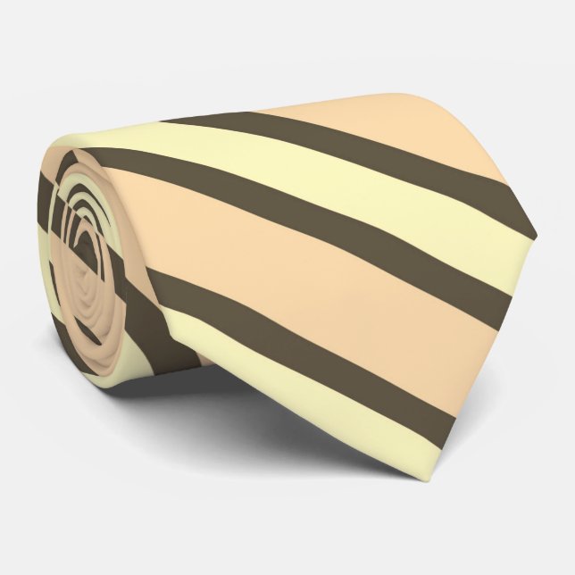 Dark Brown , Pale Orange And Yellow Stripes Neck Tie (Rolled)