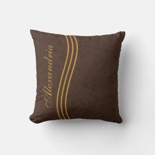 Dark Brown Pattern Striped Monogram Throw Pillow