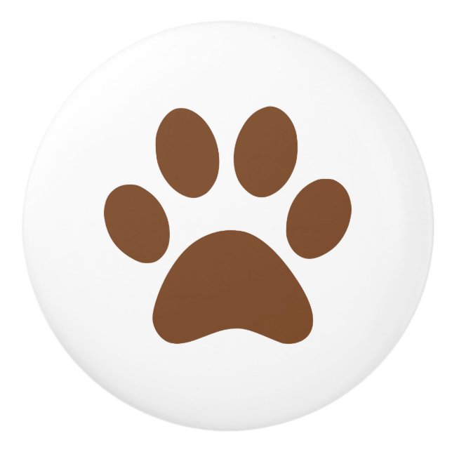 Dark Brown Paw Print pawprint Ceramic Knob (Front)