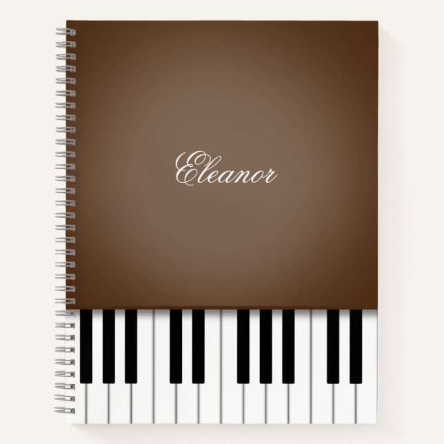 Dark Brown Piano Music Keyboard Custom Notebook (Front)