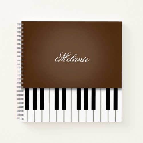 Dark Brown Piano Music Keyboard Personalized Notebook