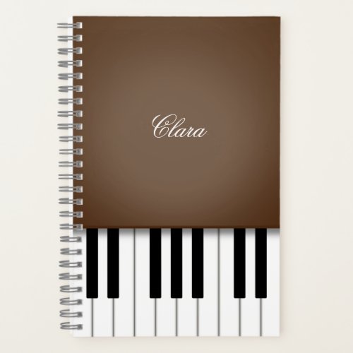 Dark Brown Piano Music Keyboard Personalized Notebook