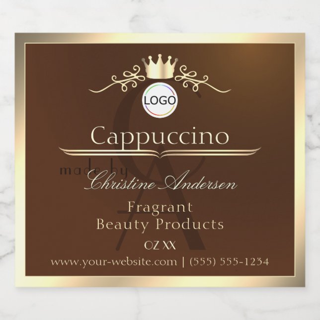 Dark Brown Product Label Gold Frame Logo Monogram (Single Label)