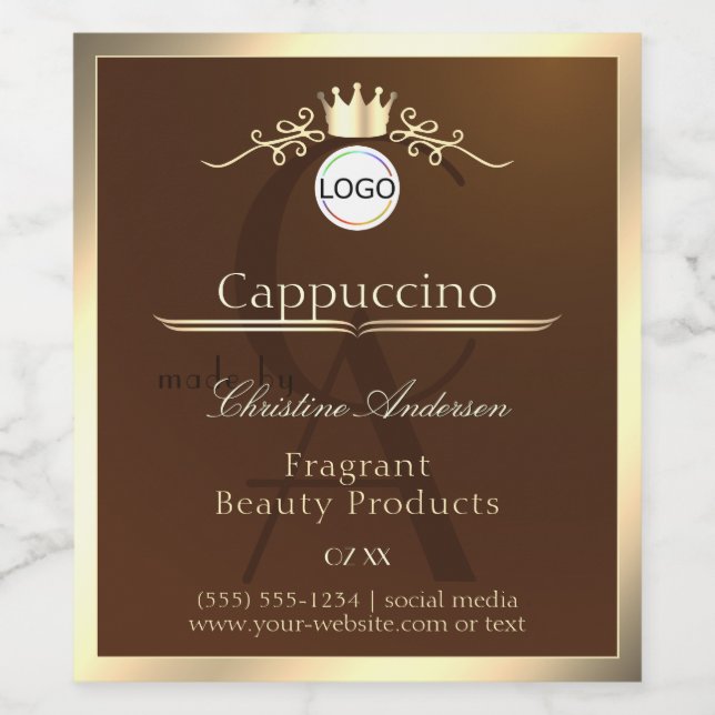 Dark Brown Product Label Gold Frame Logo Monogram (Single Label)