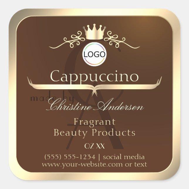 Dark Brown Product Label Gold Frame Logo Monogram (Front)