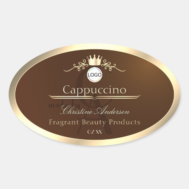 Dark Brown Product Label Gold Frame Logo Monogram (Front)