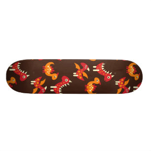 Dark Brown Red and Orange Spiked Dinosaurs Skateboard Deck
