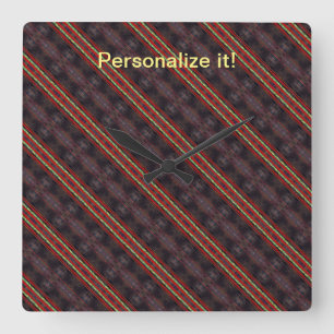 Dark brown, red, green, yellow tilled, mirrored square wall clock