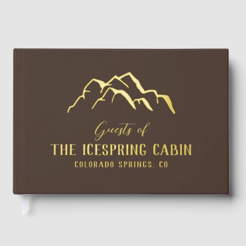 Dark Brown Rustic Mountain Tops Cabin Foil Guest Book