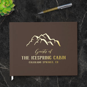 Dark Brown Rustic Mountain Tops Cabin Foil Guest Book