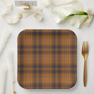 Dark Brown Scottish style Plaid Paper Plates