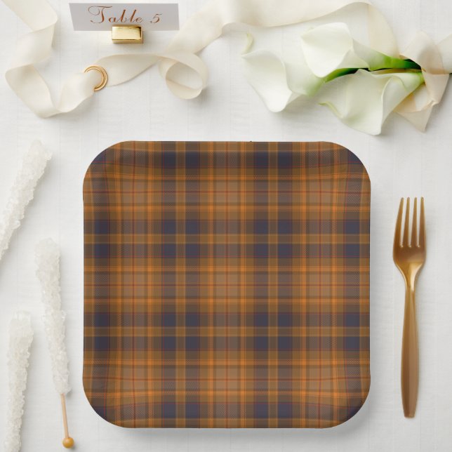 Dark Brown Scottish style Plaid Paper Plates (Wedding)