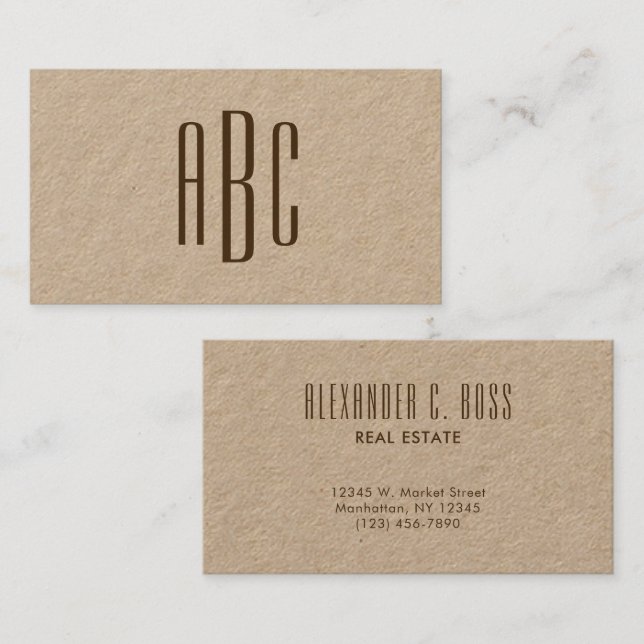 Dark Brown Simple Three Letter Monogram Business Card (Front/Back)