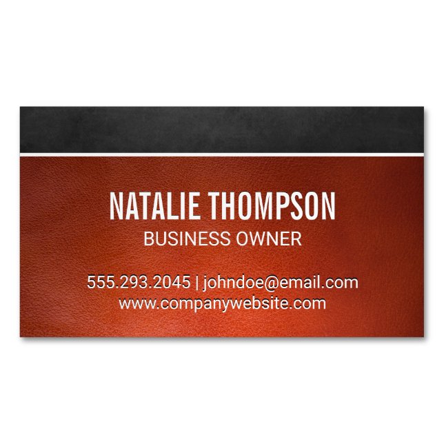 Dark Brown Texture | Orange Leather Background Business Card Magnet (Front)