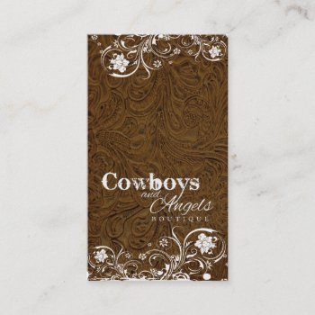Dark Brown Tooled Leather And Lace Business Card by RiverJude at Zazzle