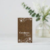 Dark Brown Tooled Leather and Lace Business Card (Standing Front)