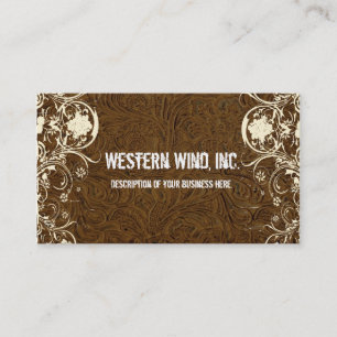 Dark Brown Tooled Leather and Lace Business Card
