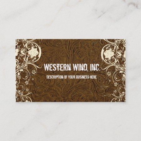 Dark Brown Tooled Leather And Lace Business Card
