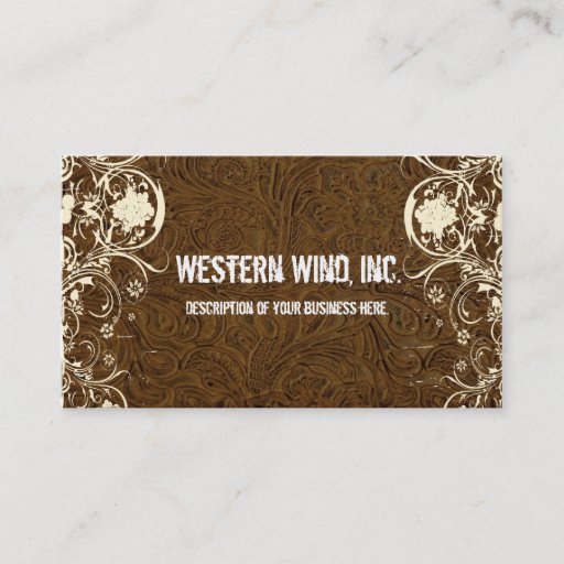 Customizable Dark Brown Tooled Leather and Lace Business Card