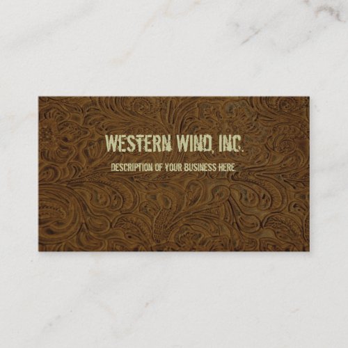 Dark Brown Tooled Leather Business Card