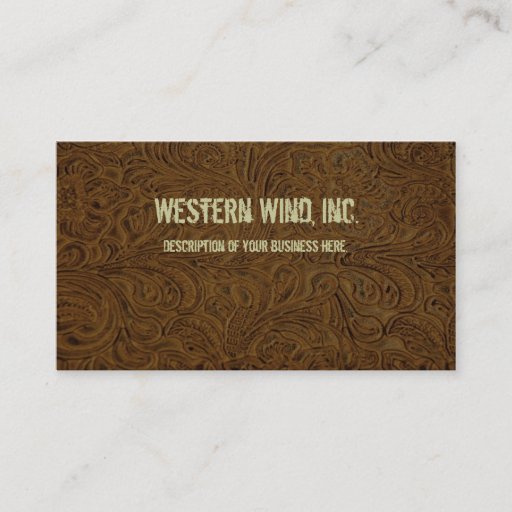 Customizable Dark Brown Tooled Leather Business Card