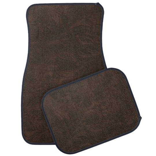 Dark Brown Tooled Leather-effect Western Car Mats | Zazzle.com