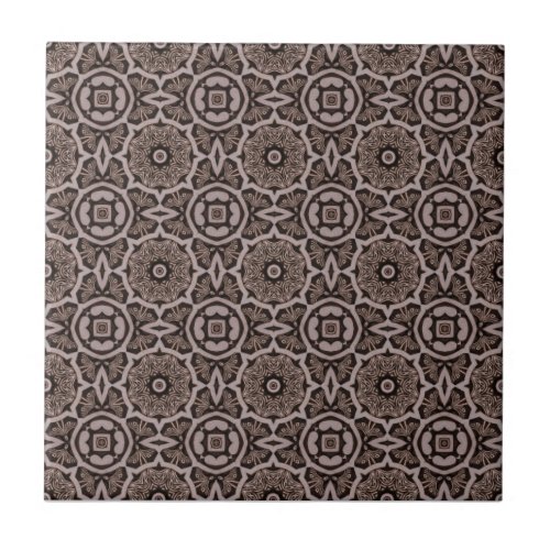 Dark Brown Tribal Carvings Ceramic Tile