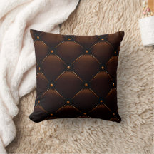 Dark Brown Tufted Leather Look Print Thow Pillow