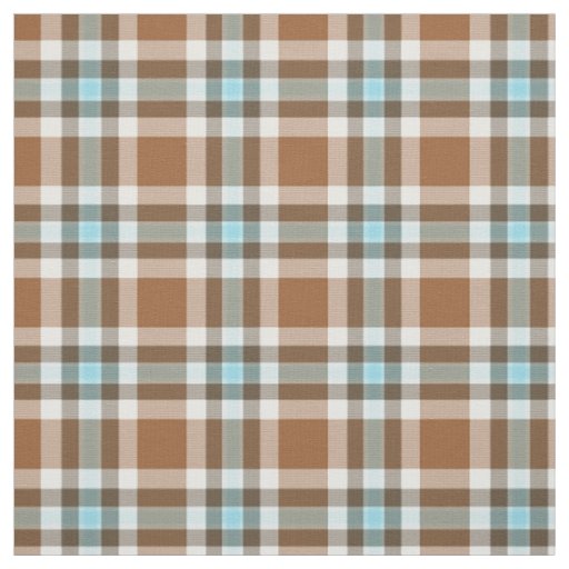 Dark Brown Turquoise Blue Tartan Squares Pattern Fabric