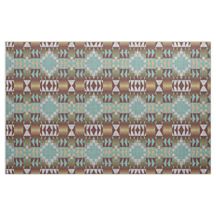 Dark Brown Turquoise Green Taupe Beige Ethnic Look Fabric