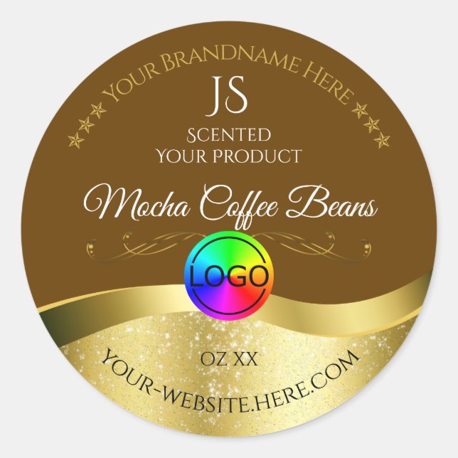 Dark Brown Wavy Gold Logo Monogram Product Label (Front)