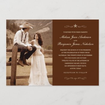 Dark Brown Western Photo Wedding Invitations by Western_Invitations at Zazzle