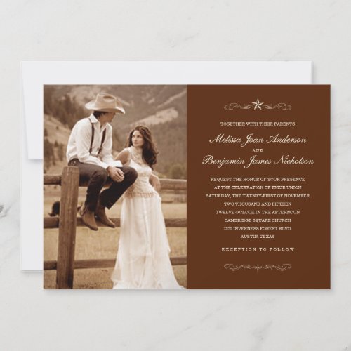 Dark Brown Western Photo Wedding Invitations