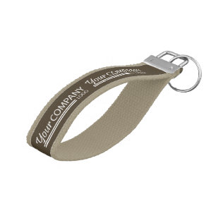 Dark Brown, White Logo Branded Company Logo  Wrist Keychain