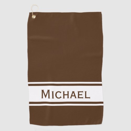 Dark Brown White Stripe Modern Name Monogram Golf Towel