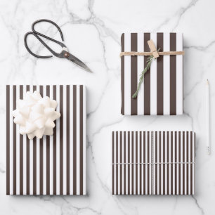 Dark Brown & White Stripes Wrapping Paper Sheets