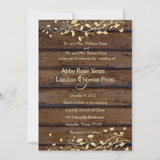 Dark Brown Wood Floral Lace Wedding Invitation (Front)