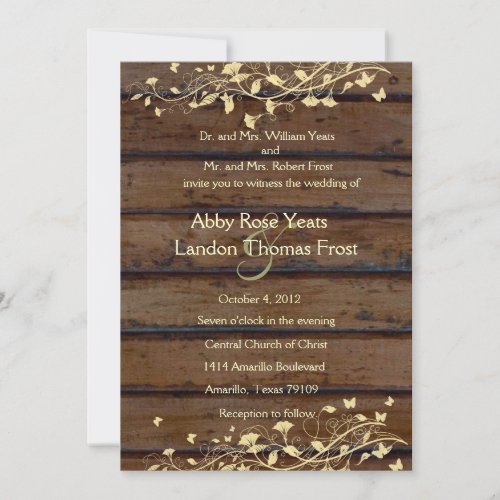 Dark Brown Wood Look Wedding Invitation