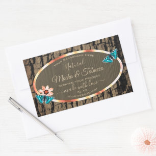 Dark Brown Wood Grain Product Labels Butterflies