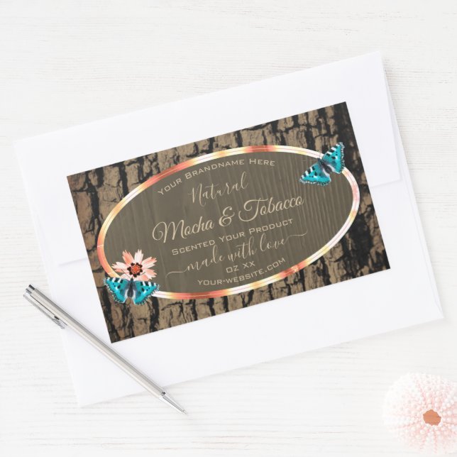 Dark Brown Wood Grain Product Labels Butterflies (Envelope)