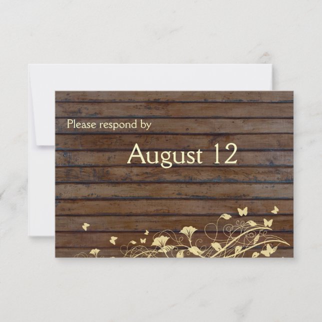 Dark Brown Wood rsvp with envelopes Card (Front)