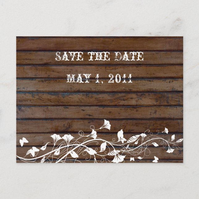 Dark Brown Wood Save the Date Announcement Postcard (Front)