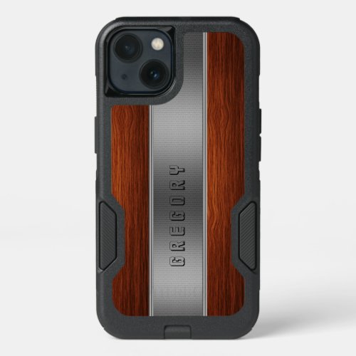 Dark Brown Wood Silver Stripe Texture iPhone 13 Case