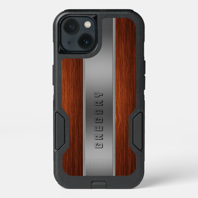 Dark Brown Wood Silver Stripe Texture Otterbox iPhone Case (Back)