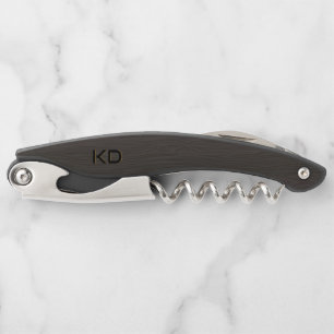 Dark Brown Wood Texture Monogram Waiter's Corkscrew