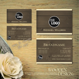 Dark Brown Wooden Boards Wood Grain Look add Logo Business Card