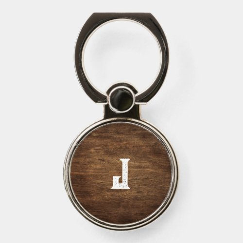 Dark brown wooden design with personal initial phone ring stand