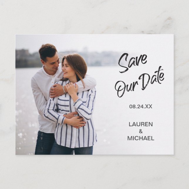 Dark Brush Script Save the Date Wedding Postcard (Front)